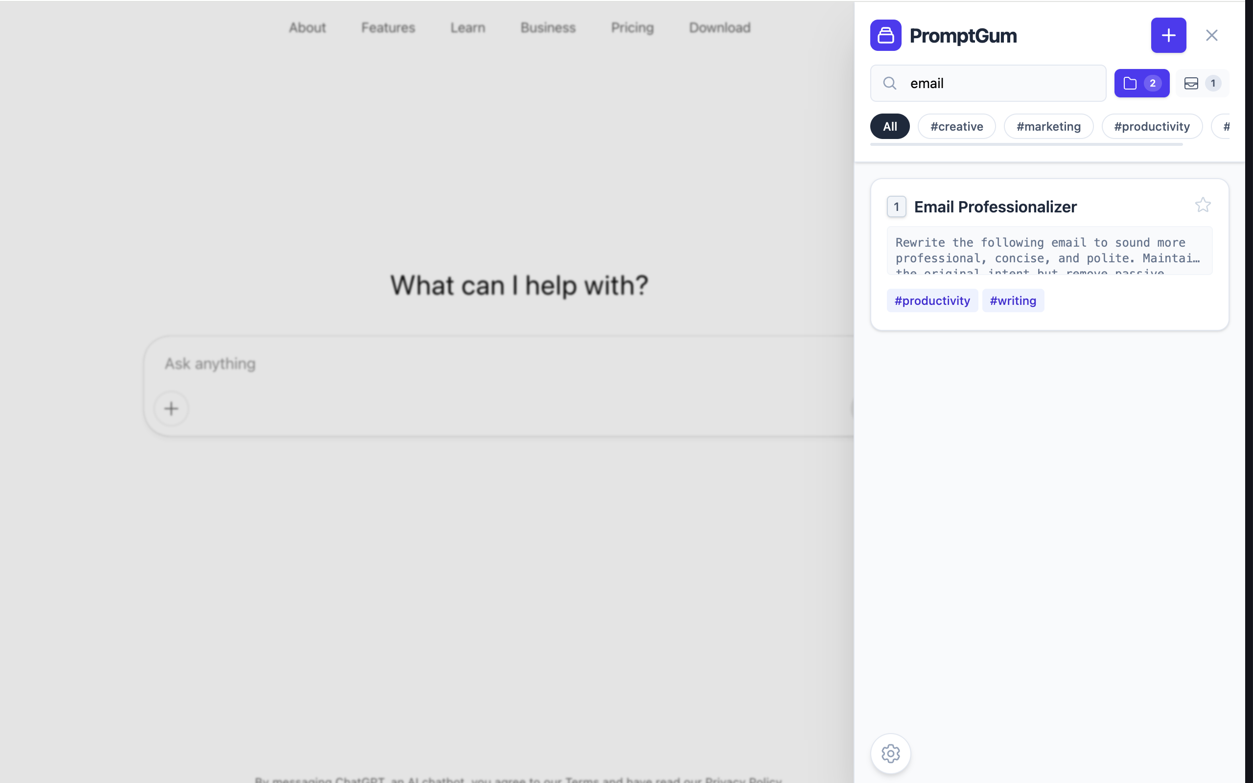 Quick search prompts